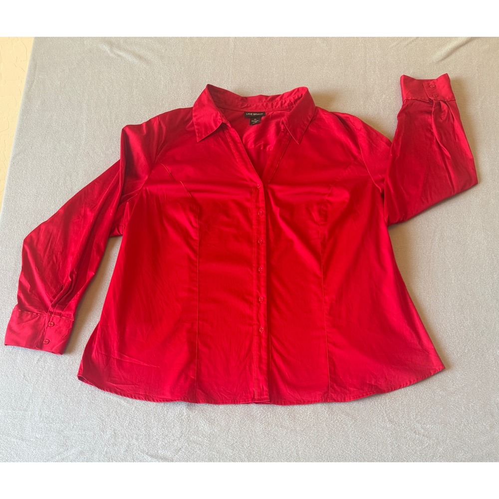 Lane Bryant Womens Plus Size 28 Dark Red Long Sleeve Button Down Blouse Shirt